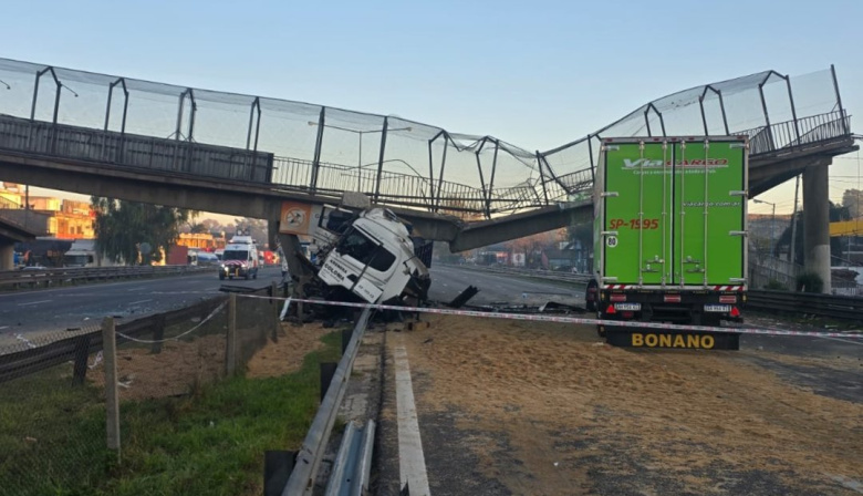 Se derrumbó un puente peatonal sobre Panamericana tras el choque de un camión