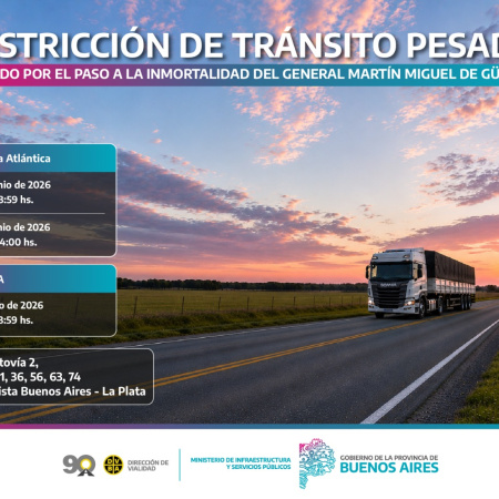 Restricción de tránsito pesado por el Paso a la Inmortalidad del General Güemes